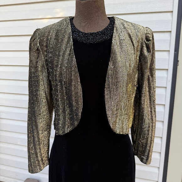 Stunning Ana Lissa Vintage 80s Gold and Black LureX Bolero Cropped Jacket - Picture 1 of 9